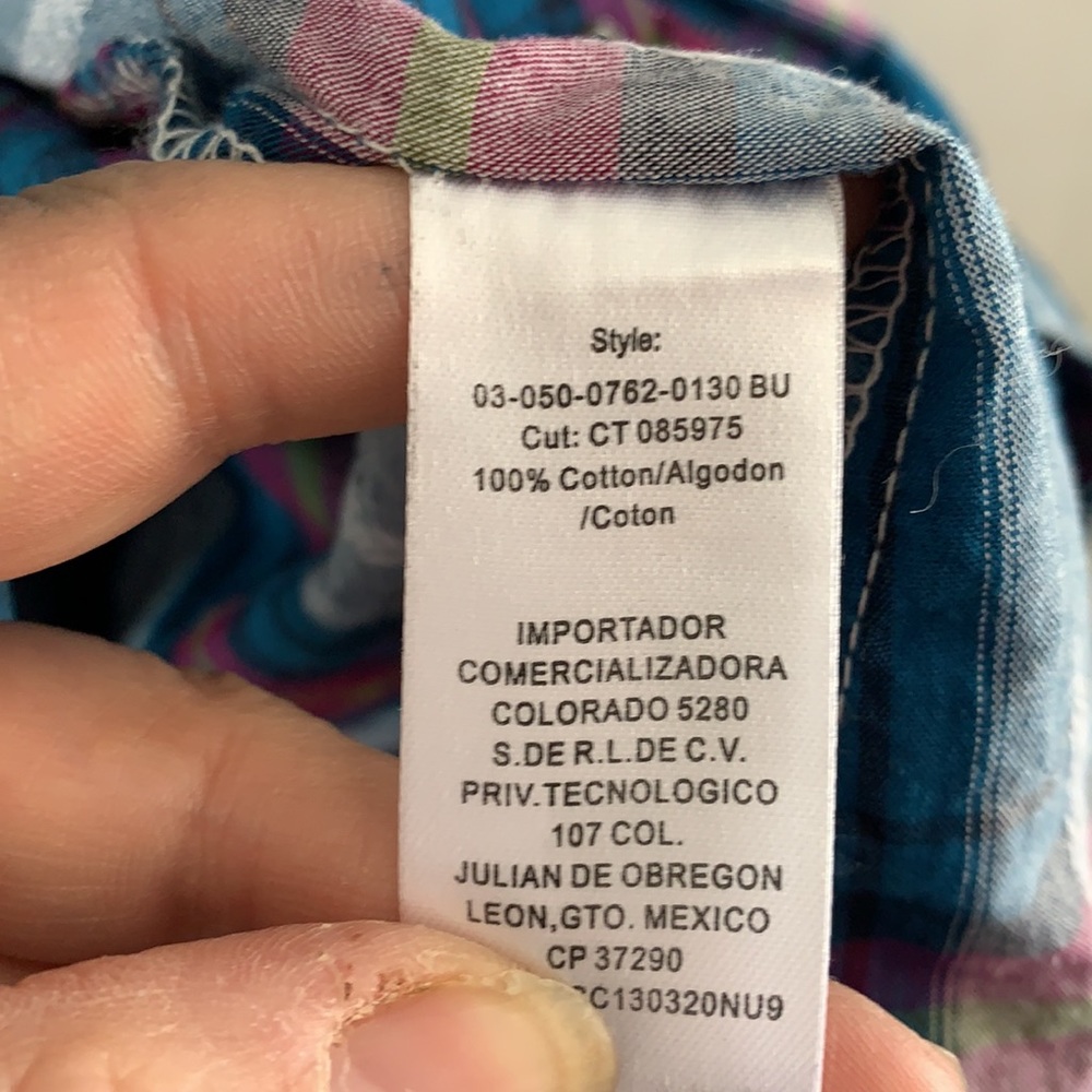 Roper turquoise, plum and olive green plaid embroidered western shirt - Picture 6 of 8